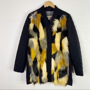 LOGO by Lori Goldstein Black Faux Fur Quilted Jacket